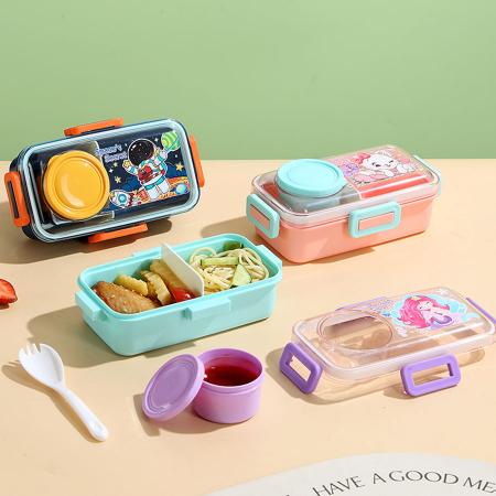 彩光卡通密封餐盒(單格500ml+外置醬料杯80m