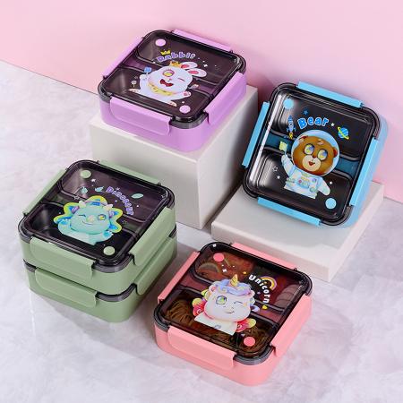 方形雙格卡通防串味密封飯盒