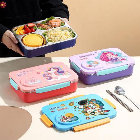 3D卡通不串味餐盒(不銹鋼4格900ml+塑料碗/